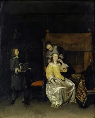 Дама у туалета by Каспар Нетшер, 1658–1660 — digital art print download