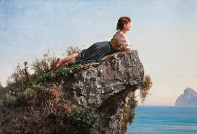 Девушка на скале в Сорренто by Филиппо Палицци, 1871 — digital art print download