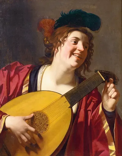 Женщина, настраивающая лютню by Жерар ван Хонтхорст, 1624 — digital art print download