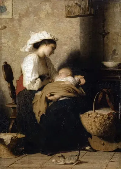 Итальянская мать с спящим младенцем by Жак Альфред ван Мюйден, 1859 — digital art print download