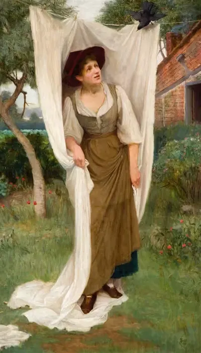 Прачка, испуганная черным дроздом by Джон Скотт, 1891 — digital art print download