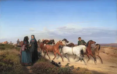 Ютландские фермеры на пути домой с рынка на своих лошадях by Йорген Соне, 1870 — digital art print download