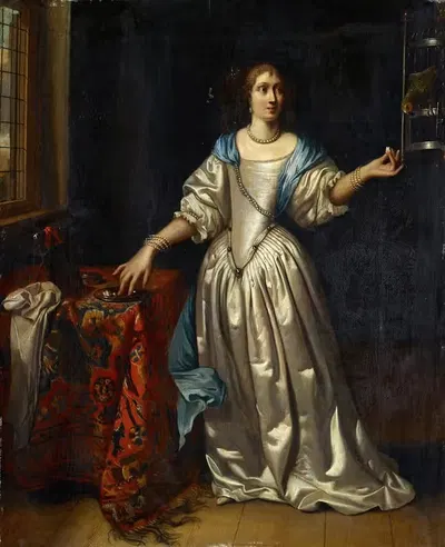 Lady With Parrot by Reinier De La Haye — digital art print download