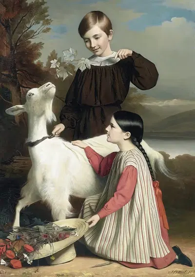 Три друга by Себастьен Штрауб, 1842 — digital art print download