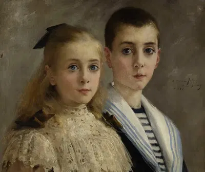 Портрет Жана и Жанны, детей профессора Жоффруа by Андре Бруйе, 1895 — digital art print download
