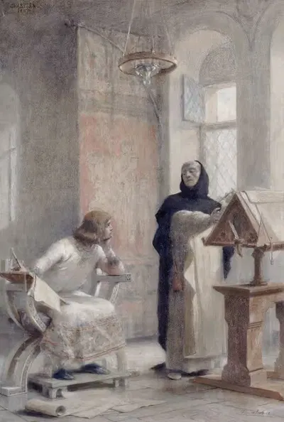 Esquisse pour l'escalier de la Sorbonne ; Louis IX à l'abbaye de Royaumont by Théobald Chartran, 1888 — digital art print…
