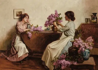 Women Arranging Flowers by Albert Chevallier Tayler, 1906 — digital art print download