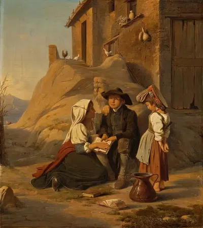Молодой аббат читает урок своей сестре by Альберт Кюхлер — digital art print download