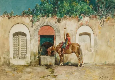 Horseman At A Fountain by Alberto Pasini — digital art print download