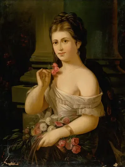 Молодая женщина с букетом by Александр Нюласси, 1874 — digital art print download