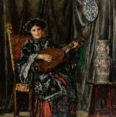 Suonatrice Di Mandola, Liutista by Antonio Mancini, 1910 — digital art print download