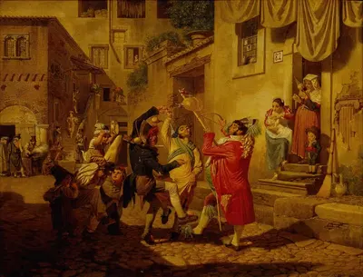 Карнавальная радость на римской улице by Август Краффт, 1828 — digital art print download