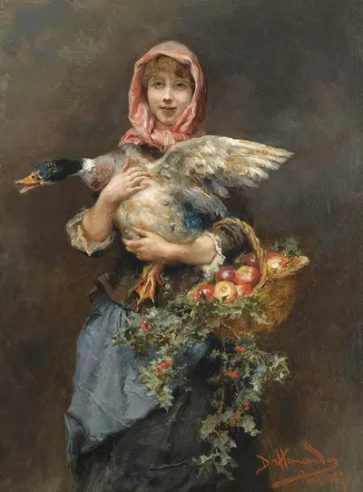 Muchacha Con pato (The duck Girl) by Daniel Hernández Morillo, 1887 — digital art print download