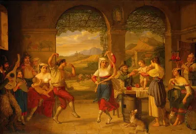 Сальтарелло, танцующий в римской остерии by Дитрих Вильгельм Линдау, 1827 — digital art print download