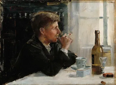 Сидящий мужчина за столом by Элин Даниэльсон-Гамбоги, 1886 — digital art print download