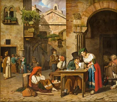 Римский уличный писец, читающий письмо вслух молодой девушке by Эрнст Майер, 1829 — digital art print download