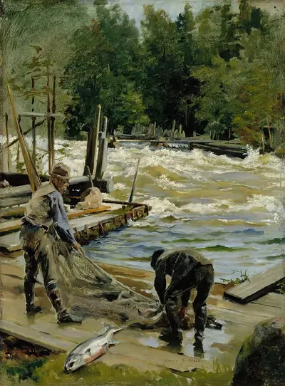 Salmon Fishing by Gunnar Berndtson, 1892 — digital art print download