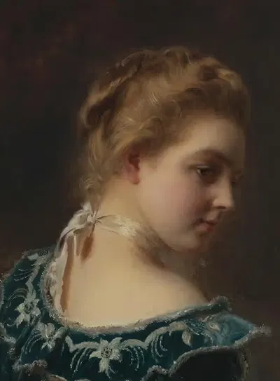 Young Beauty In A Green Dress by Gustave Jean Jacquet — digital art print download
