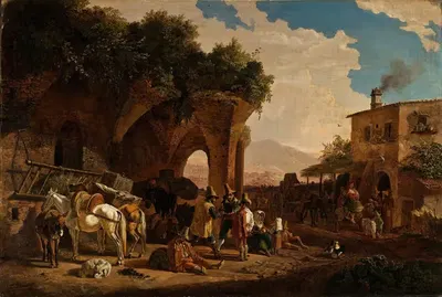 Сцена перед итальянской остерией by Генрих Бюркель, 1831 — digital art print download
