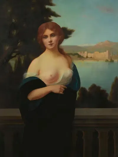 Young Woman In A Landscape by Henri Rondel — digital art print download
