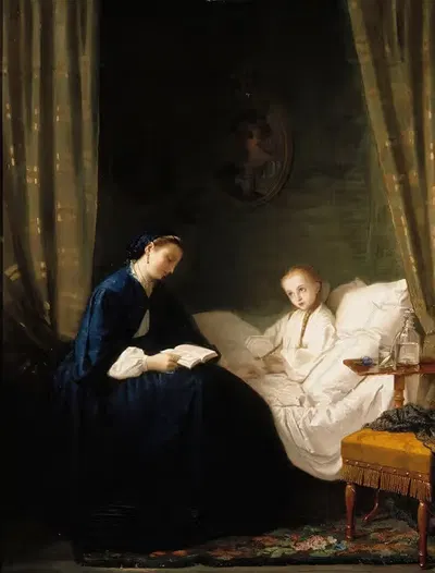 Мать, читающая своему больному ребёнку by Ида Сильферберг, 1859 - 1862 — digital art print download