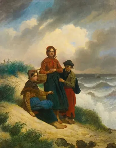 Les Enfants Sur La Plage, Ou L'attente Du Pêcheur by Jacob Joseph Eeckhout, 1859 — digital art print download