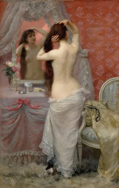 Jeune Femme Nue Se Coiffant Dans Un Intérieur by Jean André Rixens, 1887 — digital art print download