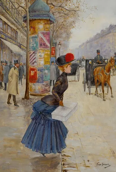 Молодая женщина, переходящая бульвар by Жан Бера — digital art print download