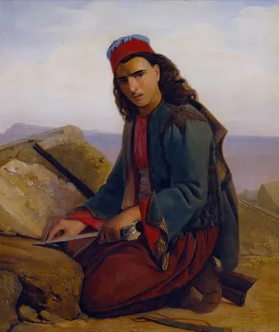 Молодой грек, точащий свой кинжал by Луи Леопольд Робер, 1829 — digital art print download