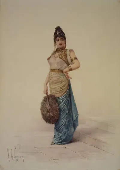 Harem Woman With Ostrich Fan by Louis-Robert De Cuvillon, 1892 — digital art print download