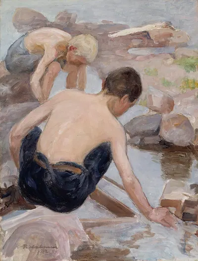 Two Boys On The Shore by Pekka Halonen, 1922 — digital art print download