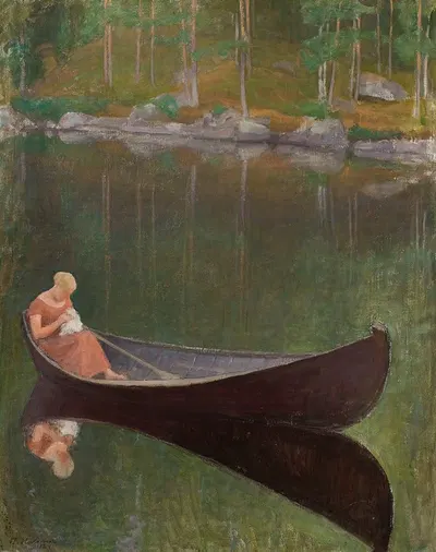 Woman In A Boat by Pekka Halonen, 1924 — digital art print download