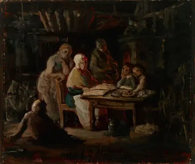 Воскресный вечер у бабушки (День рождения бабушки), эскиз by Роберт Вильгельм Экман, 1861 — digital art print download