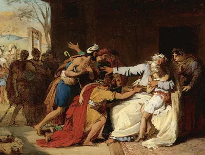 Jacob Refusing To Send Benjamin Away by Теофиль Огюст Вощеле — digital art print download