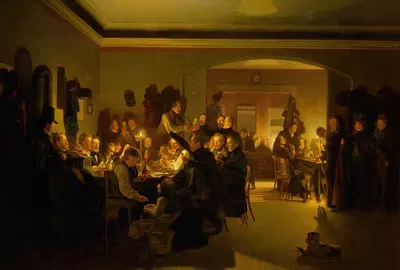 Художники в кафе Финк в Мюнхене by Вильгельм Бендс, 1832 — digital art print download
