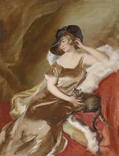 Bildnis einer Dame mit Katze by Adolf Pirsch — digital art print download