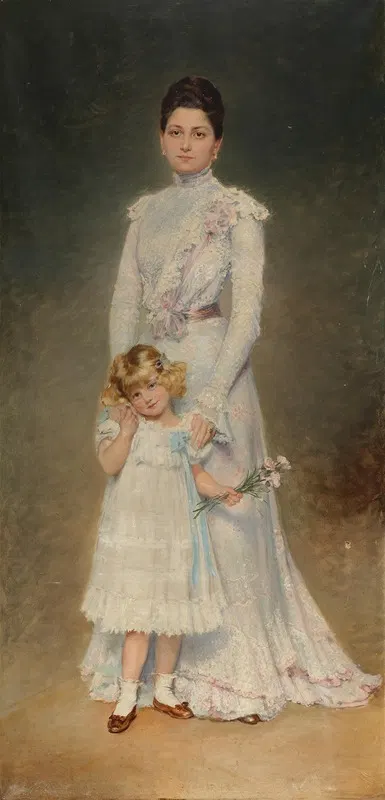 Portrait of Anna Maria Elisabeth Aloyse Countess Chorinsky Freiin von Ledske with her governess by Adolf Pirsch — digital…
