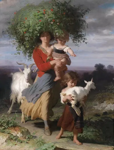 Мать с детьми по пути домой by Альфред ван Муйден, 1853 — digital art print download