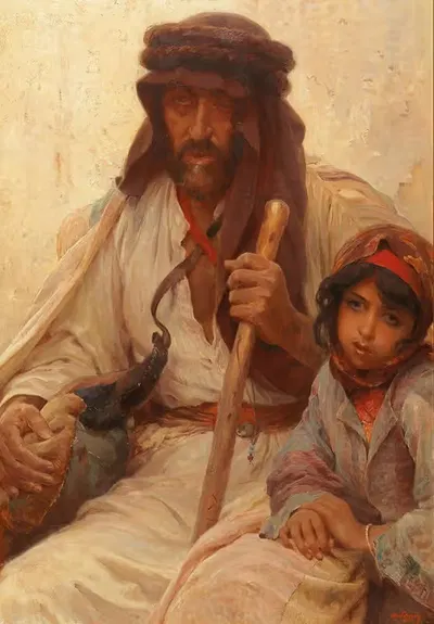 Бедуин и молодая девушка by Алойс Ханс Шрам — digital art print download