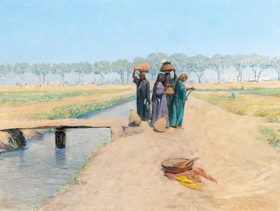 Феллахи, мотив на дороге к Гизе недалеко от Каира by Альфонс Леопольд Милих — digital art print download