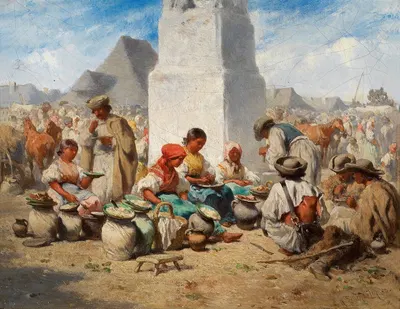 Рынок в Солноке с колонной Троицы by Август фон Петтенкофен, 1853 — digital art print download