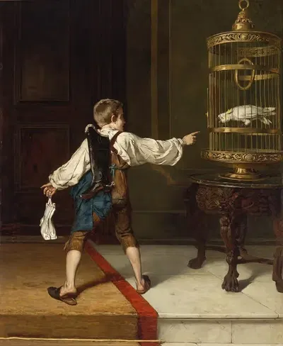 Мальчик-чистильщик обуви и какаду by Кристиан Людвиг Бокельман, 1875 — digital art print download
