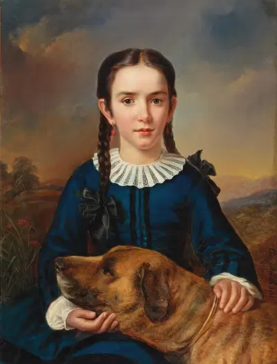 Портрет баронессы Трент-Туркати с собакой by Элизабет Моделль, 1856 — digital art print download