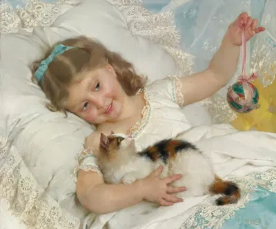 Petite fille & chat by Émile Munier, 1882 — digital art print download