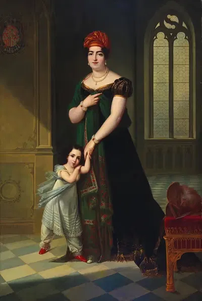 Portrait of the Duquesa de Frias and her son by François Joseph Kinson, 1819 — digital art print download
