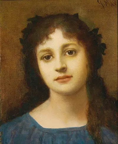 Girl with Vine Leaves in her Hair by Gabriel von Max — digital art print download