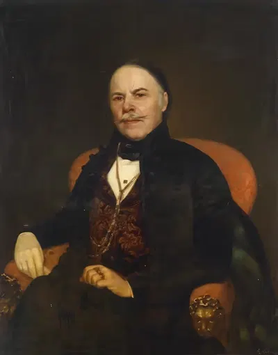 Портрет мужчины в красном кресле by Георг Мартин Игнац Рааб, 1845 — digital art print download