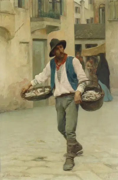 Venezianischer Fischverkäufer by Giuseppe Barison — digital art print download