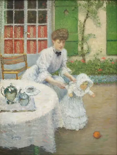Молодая мать с играющей мячом девочкой by Жак Вели, 1906 — digital art print download