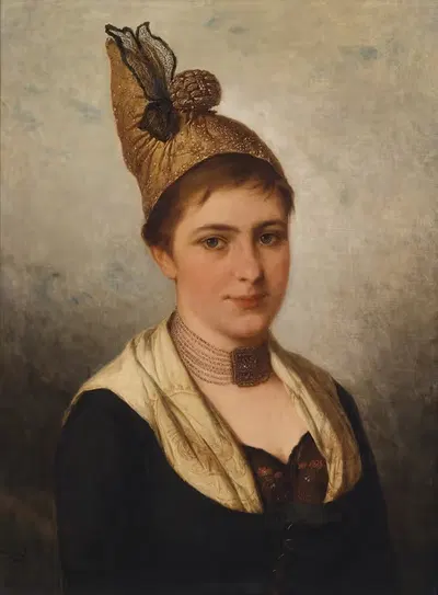 Junge Frau in Tracht mit Goldhaube by Josef Büche — digital art print download